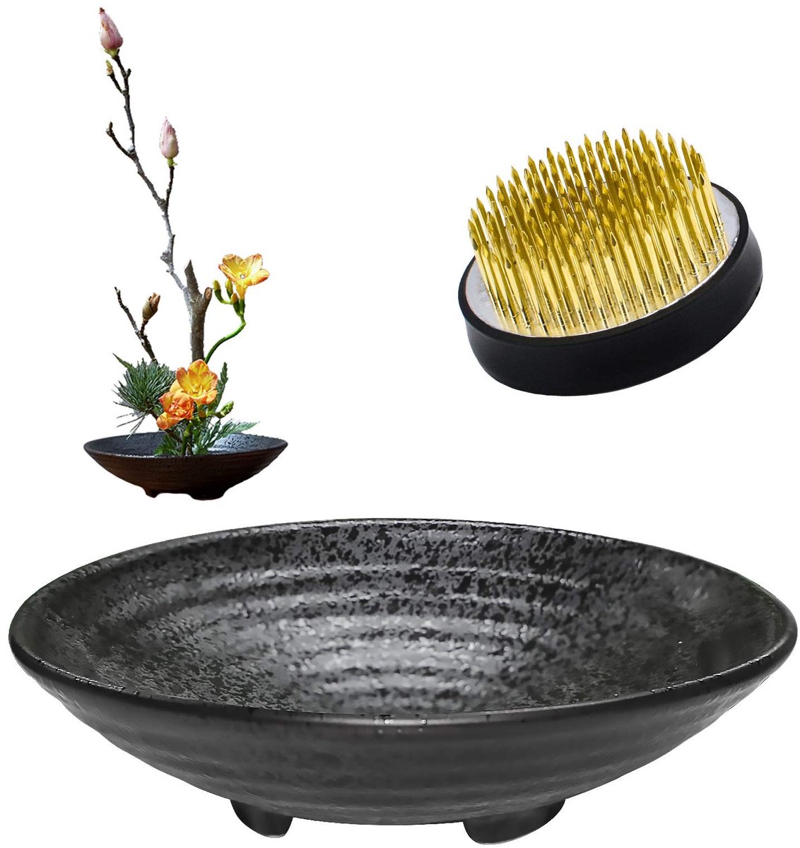 Omgoods - Bloem Schikking Set - Ronde Bloemenvogel en Keramische Pot voor Ikebana