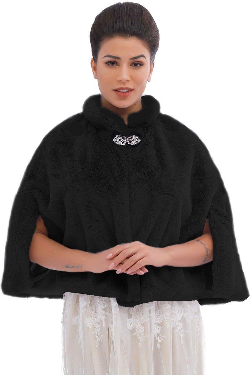 Omgoods - Faux Fur Sjaal voor Bruid en Dames Zwart