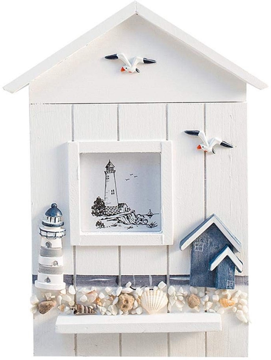 Omgoods- Sleutelkast Houten Sleutelhouder - Wandsleutelbox - Decoratieve Sleutelopbergdoos - Sleutelrek - Opbergrek voor Kleinigheden - Middellandse Zee Design