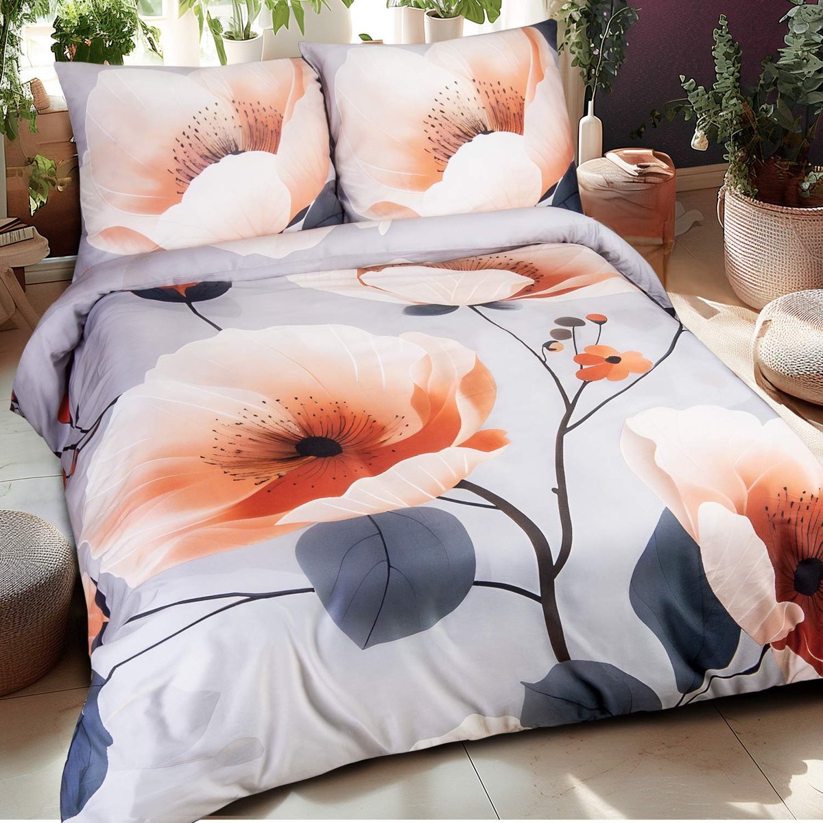 Darymex Satynlove Premium Dekbedovertrek 220x200 cm - Model 12409 - Meerkleurig / Multicolor - 100% Katoen-Satijn (200TC) - Digitale Print - Lits-Jumeaux - Met Ritssluiting - OEKO-TEX® - Met 2 Kussenslopen 50x70 cm