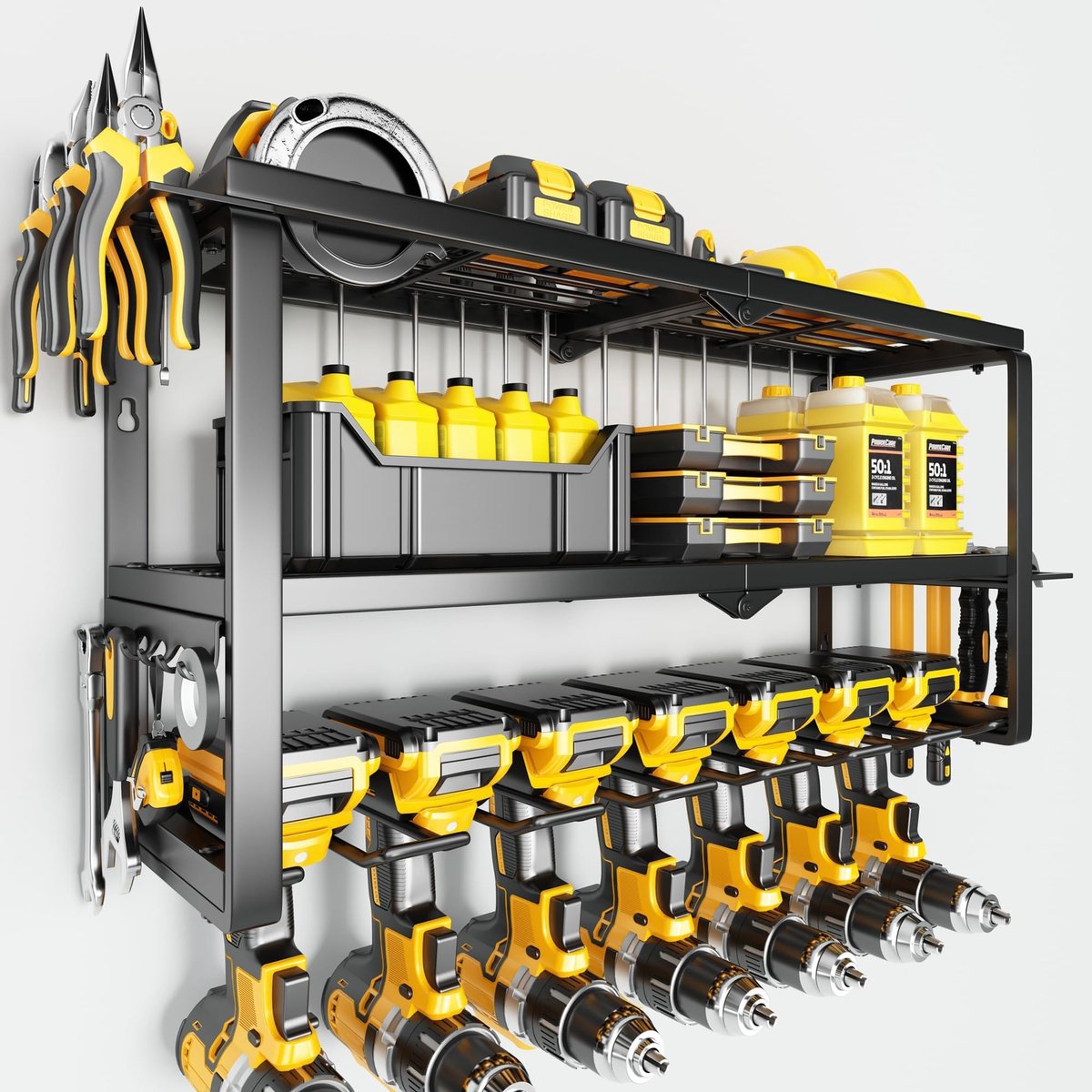 Omgoods - Wandgemonteerde Organizer voor Gereedschap met 3 Lagen en 7 Boorhouders