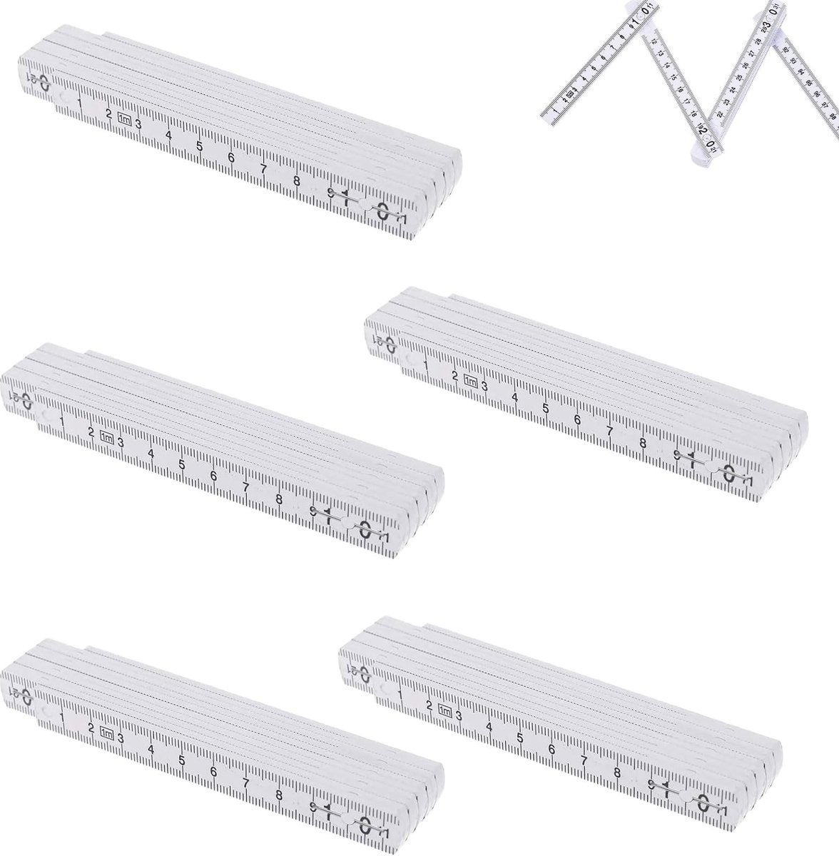 Omgoods- Duimstok 1 Meter - 5 Stuks - Opvouwbaar - Krasbestendig - Flexibel - Nauwkeurige Positionering 90°/180° - Meetlat
