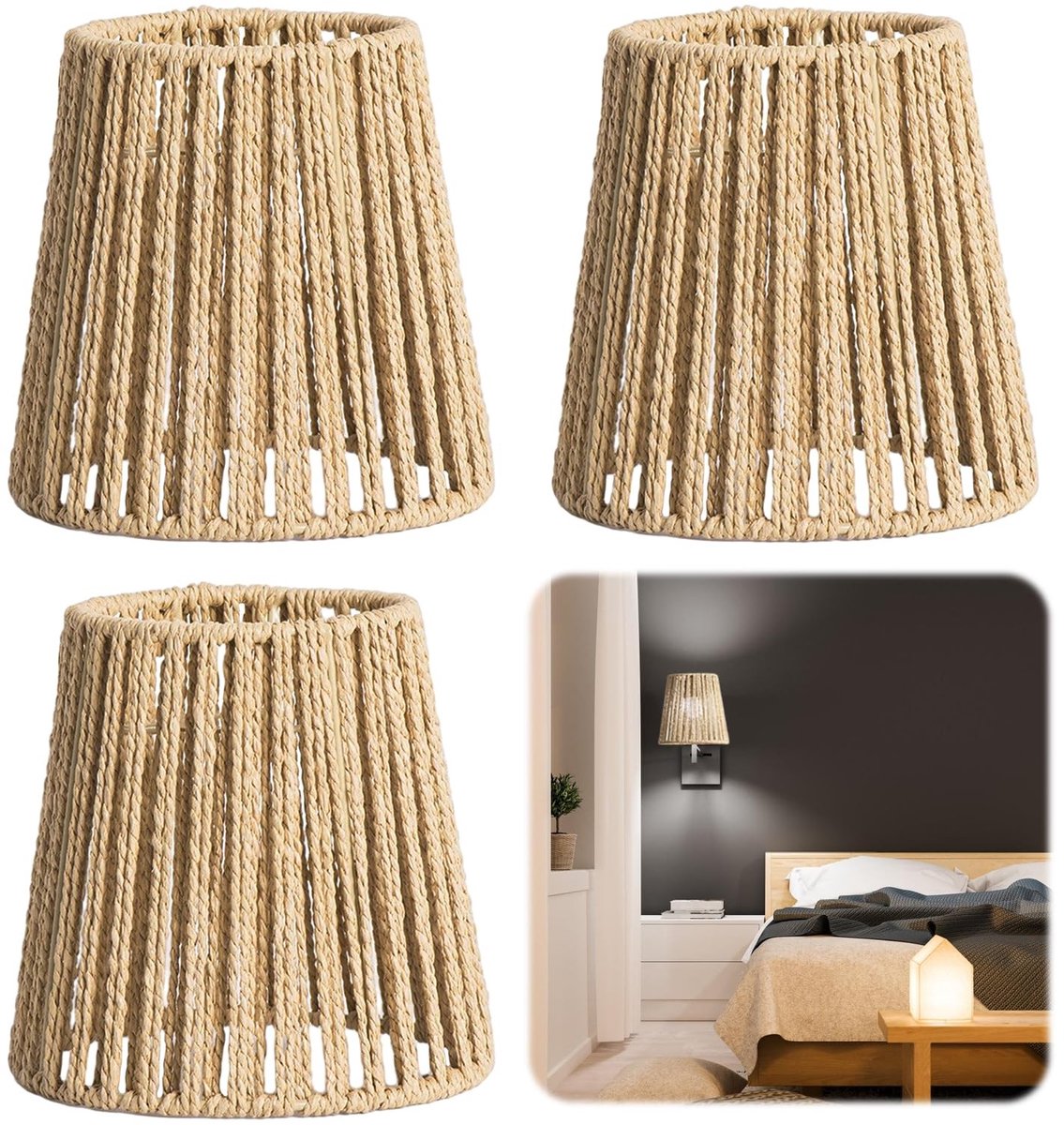 Omgoods - Boho Rieten Lampenkap E27 voor Hanglampen en Vloerlampen