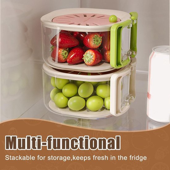 Omgoods- Fruitwaskom met uitneembare afdruipmand - Afneembaar ontwerp - Mesh zeef - Opvouwbare handgreep - Deksel - Voor wassen en bewaren van fruit en groenten - Afvoermand — afbeelding 4