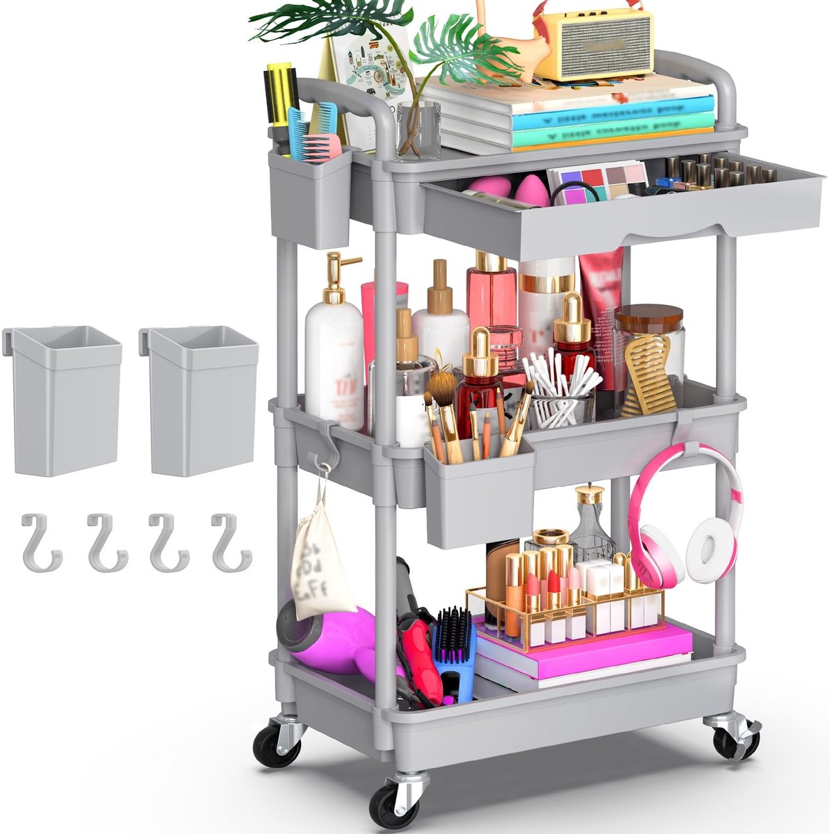 Omgoods - 3-Laags Opslag Trolley met Lade voor Keuken en Badkamer