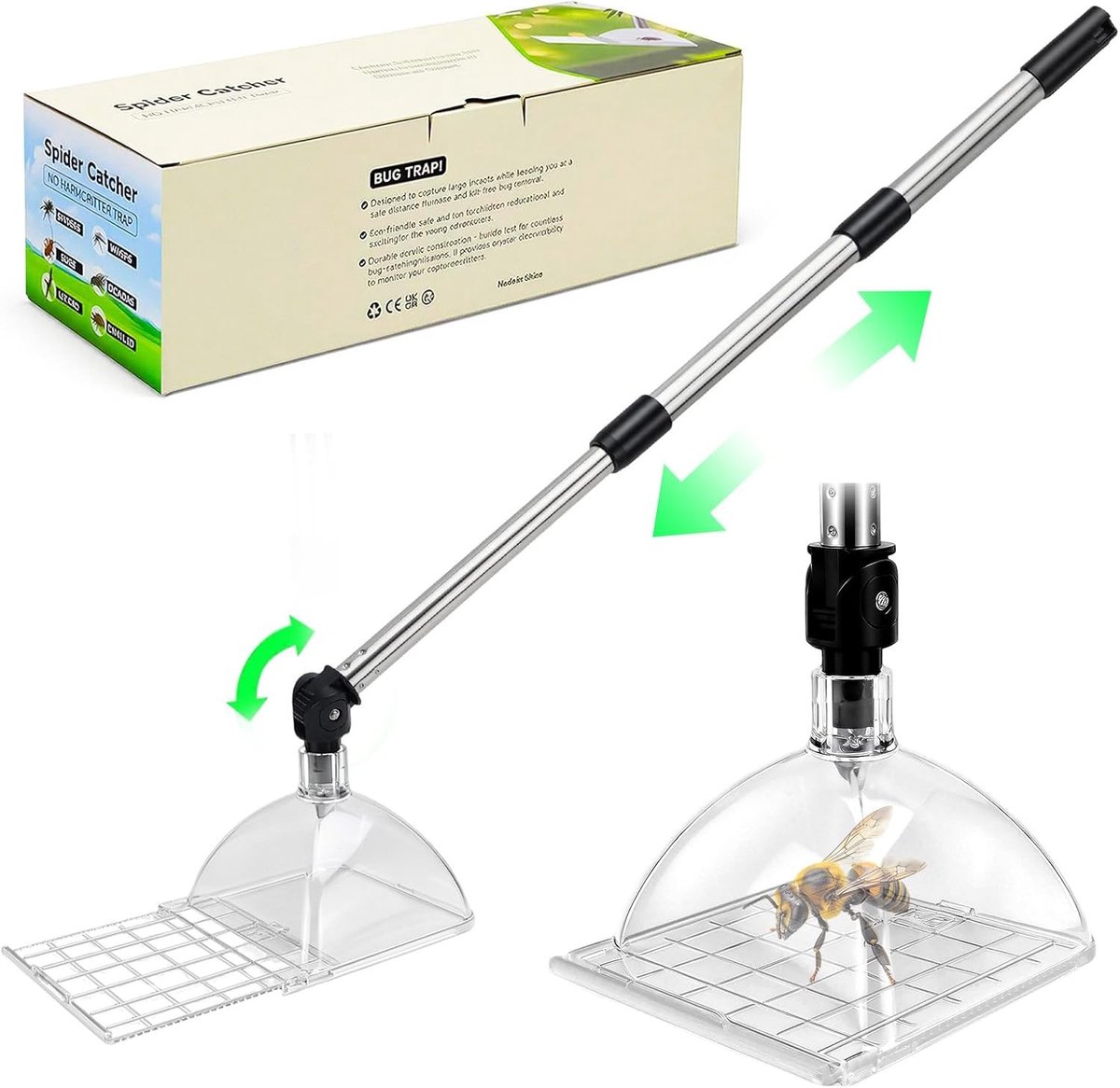 Langhandige insectenvanger voor veilige en contactloze vangst van spinnen en insecten, ideaal voor huis en tuin