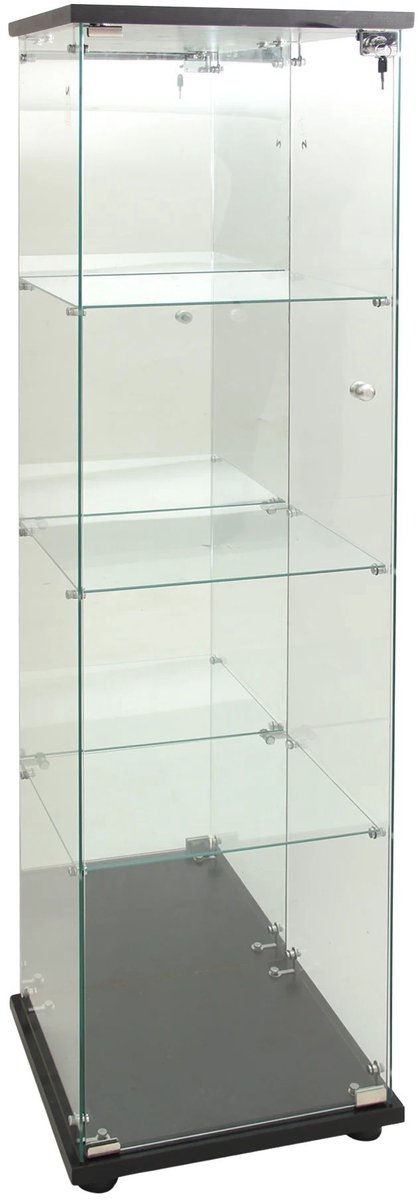 Glazen Vitrinekast Zwart – Afsluitbare Displaykast met LED Verlichting en Slot en 4 Planken