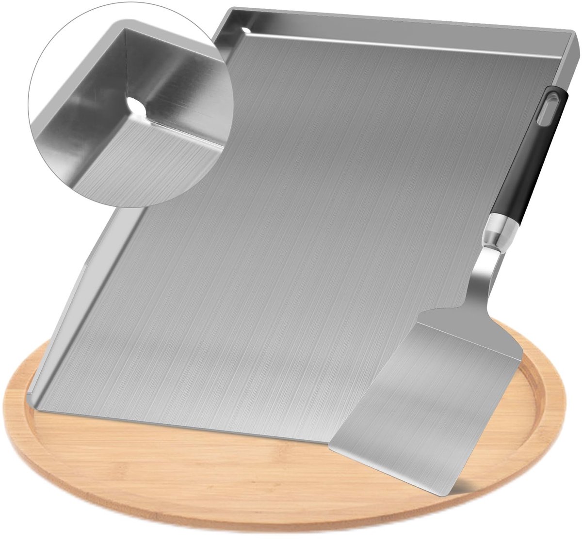 Omgoods- Grillplaat Roestvrij Staal - Grillplaat voor Gas/Houtskool - Grillaccessoire - 28 x 20 cm - Temperatuurbestendig - Gezond Grillen - Barbecueplaat