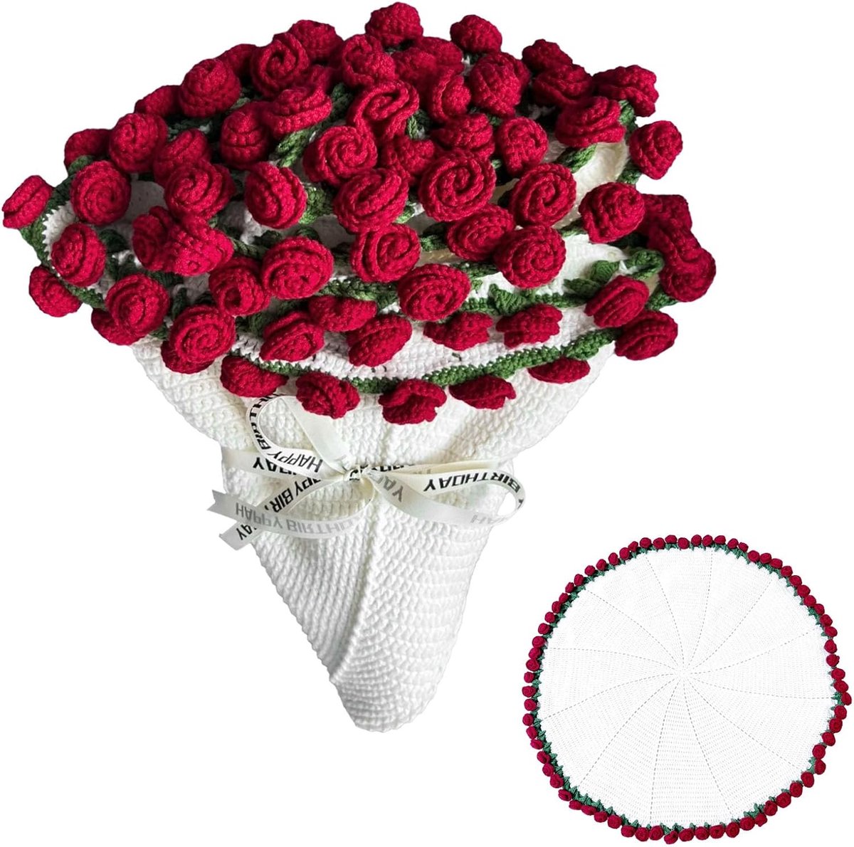 SnelShoppen - Handgemaakte Rozendeken 60 cm - Zacht en Licht - Perfect voor Moederdag en Bruidsmeisjescadeau - Woondecoratie in Rood