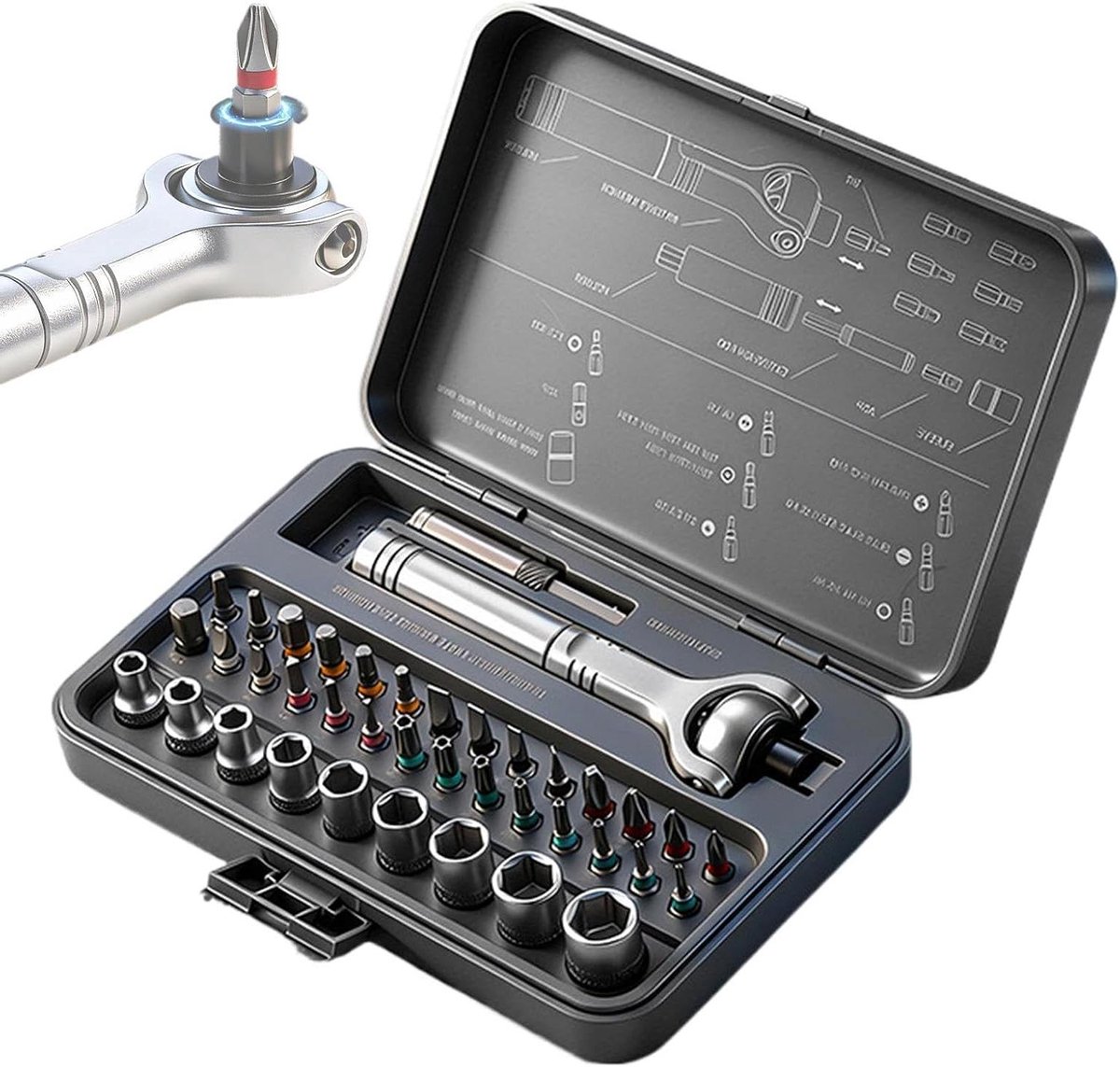 Ratelschroevendraaierset - Reparatieset Schroevendraaier - Kleine Reparaties Uitvoeren - 270 Graden Draaibare Kop - 40 Delen - Veelkleurig