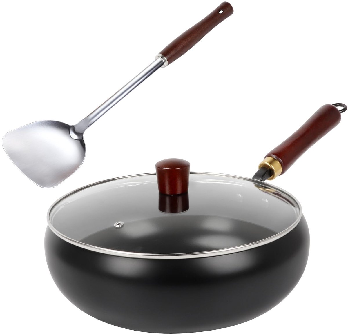 Omgoods - Handgeforgeerde Ongecoate IJzeren Pan met Glazen Deksel 28cm - Gezond Koken