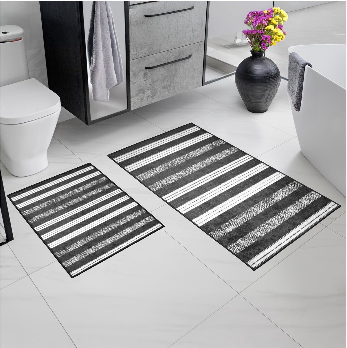 Omgoods - 2-delige Badmat Set met Toiletmat en Badmat, Antislip en Wasbaar