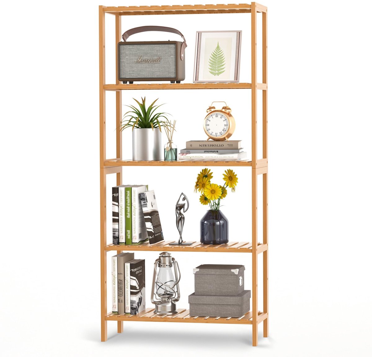 Omgoods - Smalle Bamboo Kast met 5 Niveaus - Multifunctionele Opbergruimte voor Badkamer en Keuken