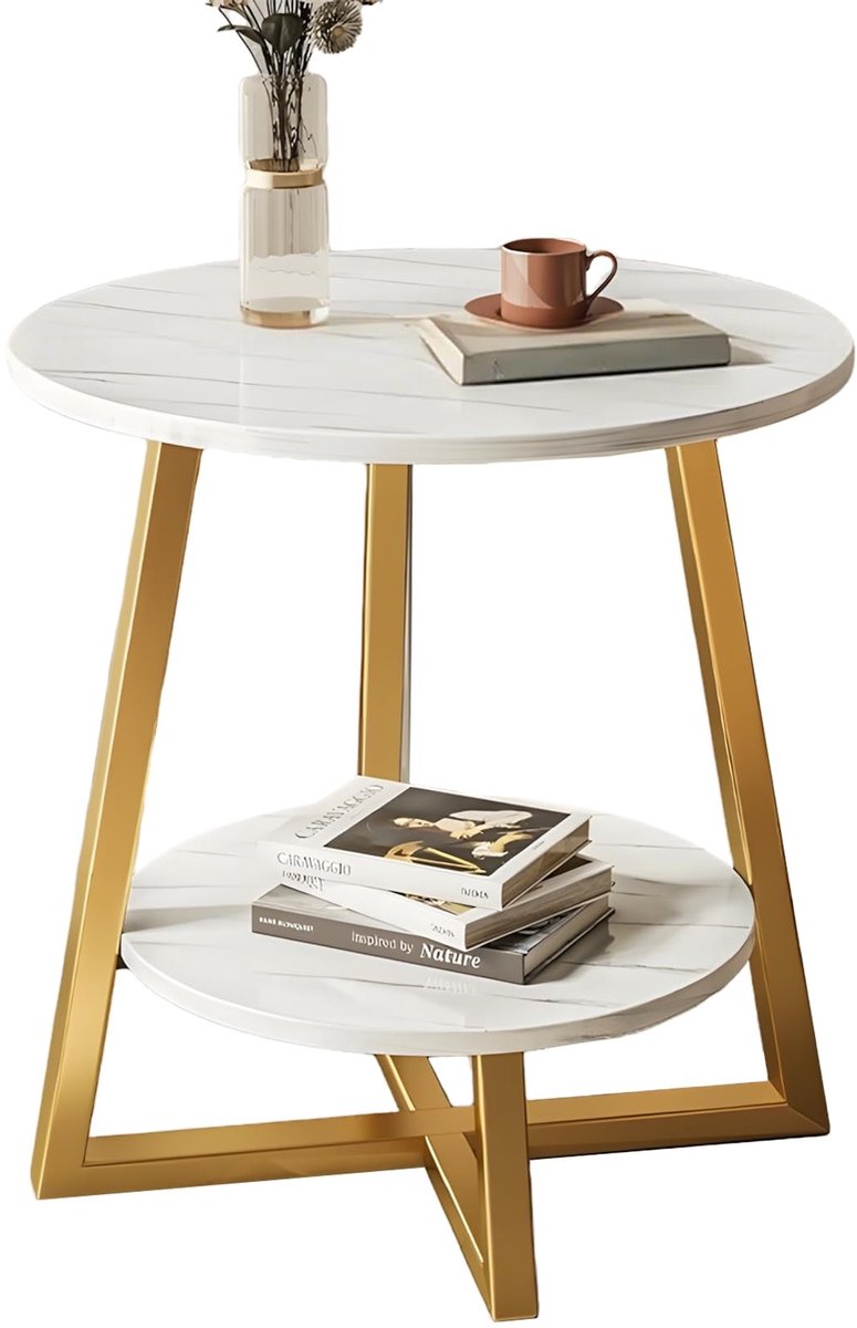 Omgoods - Ronde Houten Koffietafel met Stalen Poten in Modern Design