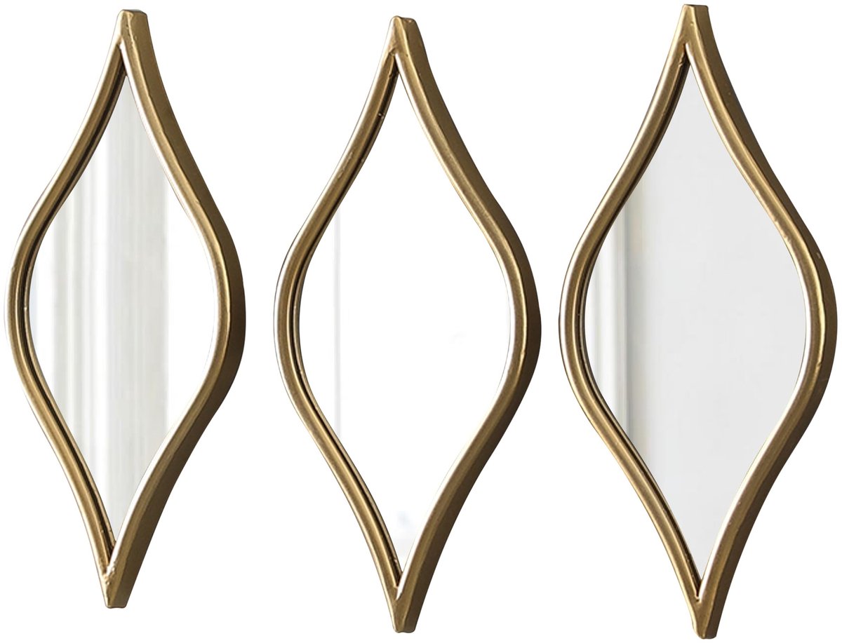 Omgoods - Set van 3 Decoratieve Spiegels in Vintage Stijl Goud