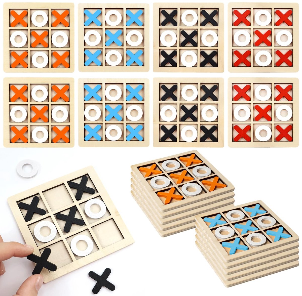 Omgoods - Set van 20 Mini Houten Tic-Tac-Toe Spellen voor Kinderen