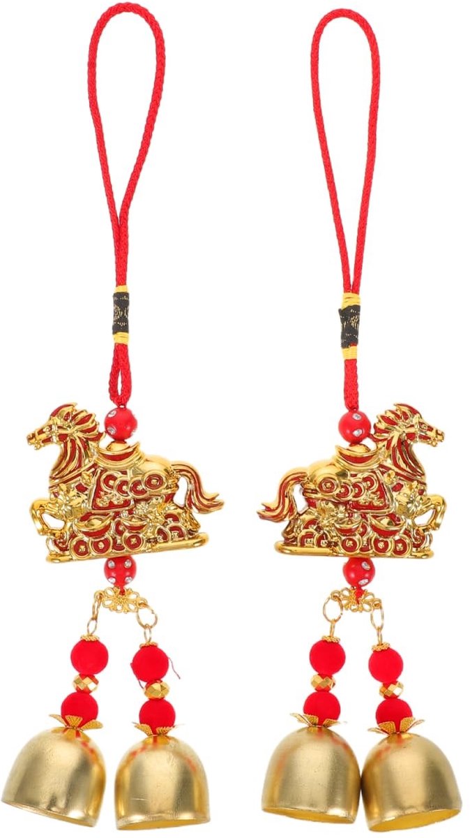Omgoods- Paardenornamenten Geluksbrenger - Chinese Decoratie - Hangende Decoratie - Feng Shui Ornamenten - Windgong Hanger - Kunststof 23x5,5x2,5 cm
