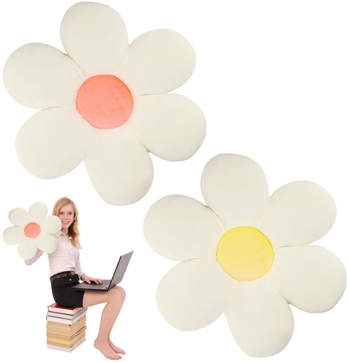 Omgoods - Set van 2 Bloemvormige Kussens 40 x 40 cm voor Decoratie