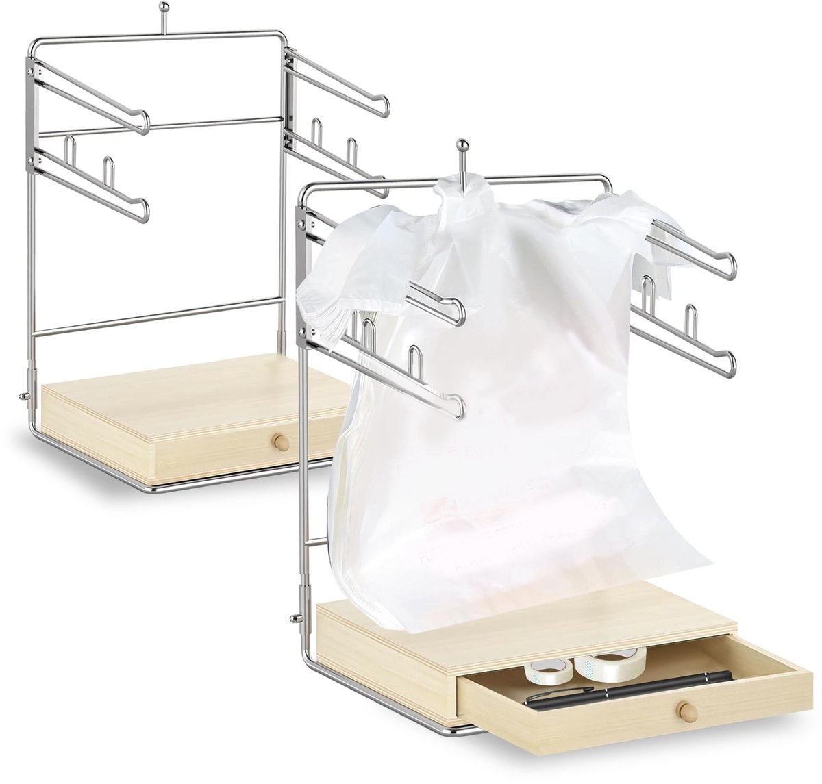 Omgoods - 2 Stuks Plastic Tas Houder met Houten Basis