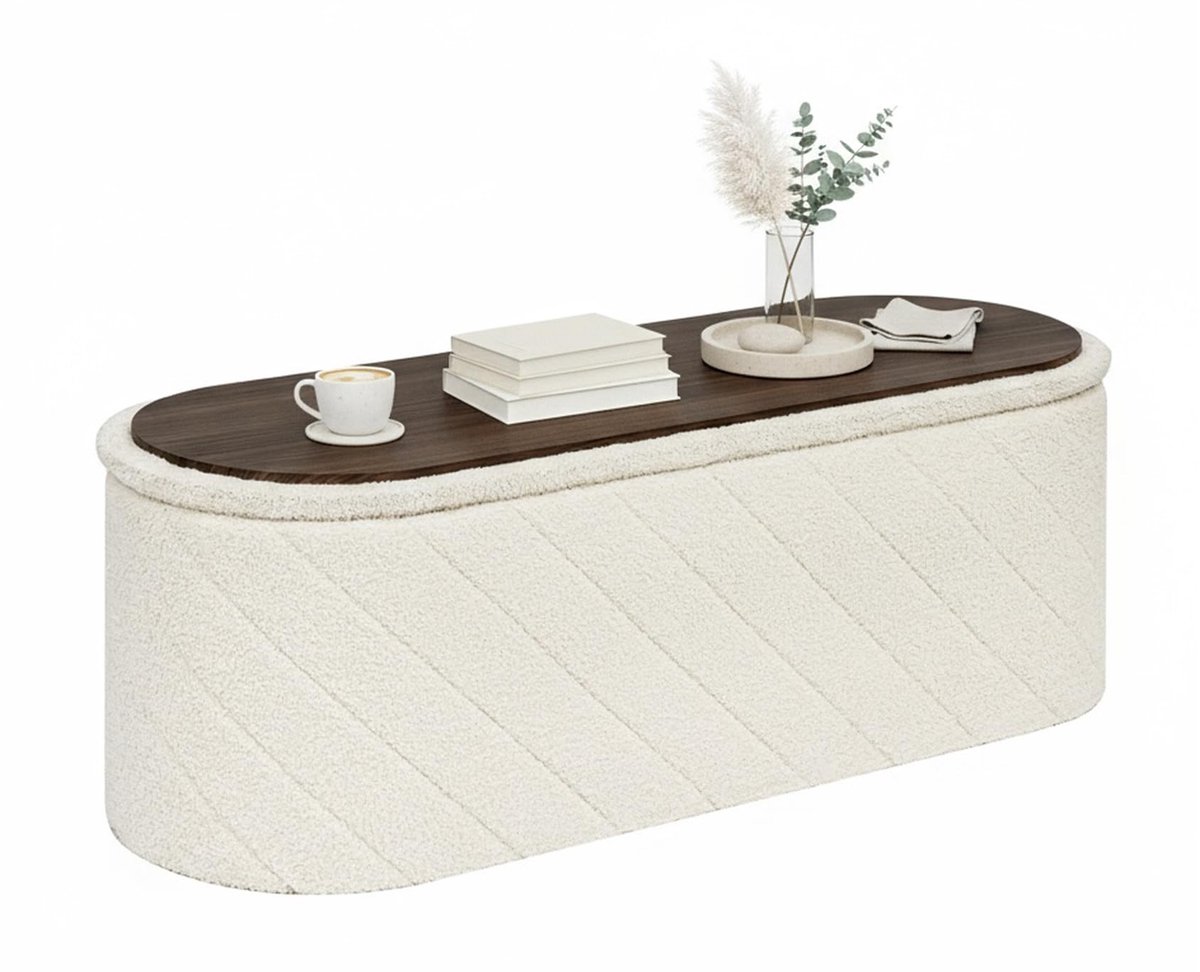 Omgoods - Ovalen Ottoman Bench met Opbergruimte, Boucle, Wit
