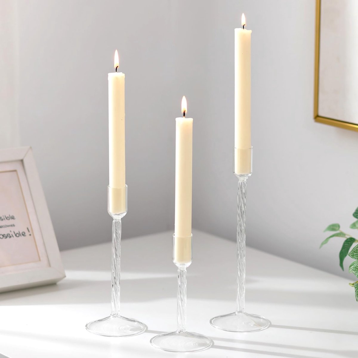 Omgoods - Glasseam Set van 3 Decoratieve Glazen Kaarsenhouders voor Woonkamer