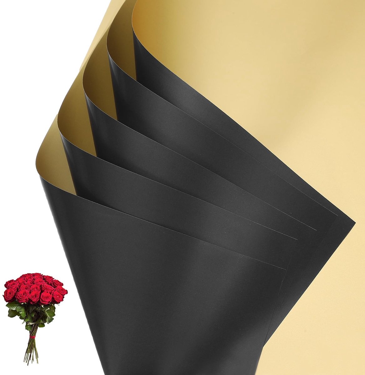 Omgoods - 20 Vellen Dubbelzijdig Goudkleurig Bloem Cadeaupapier voor Bruiloften en Ambachten, Zwart
