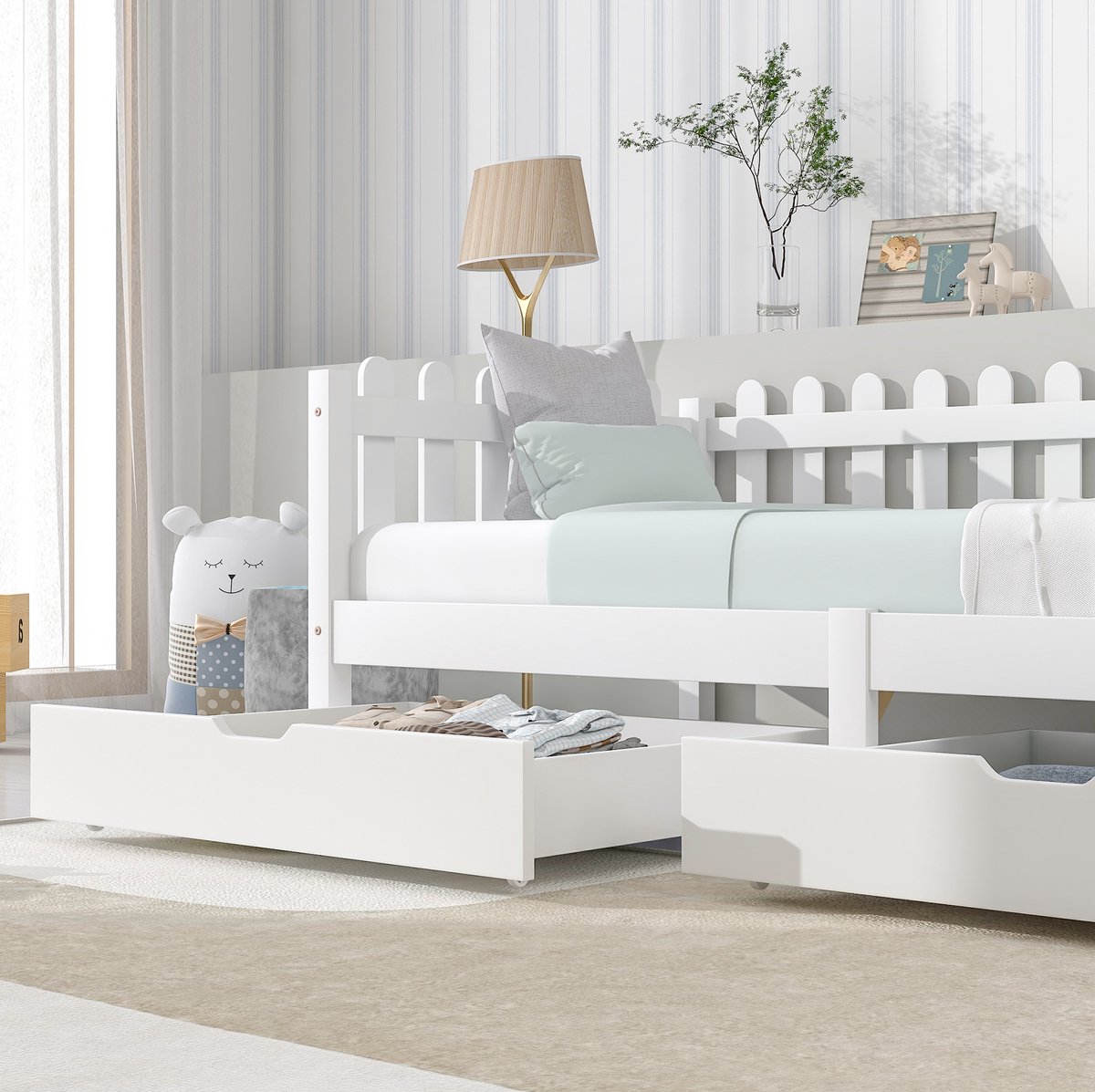 MODENUIT Bedlade – 93 x 67 x 20 cm – 2 Laden met Wieltjes – Vezelplaat – Wit – Onderbed Opbergruimte