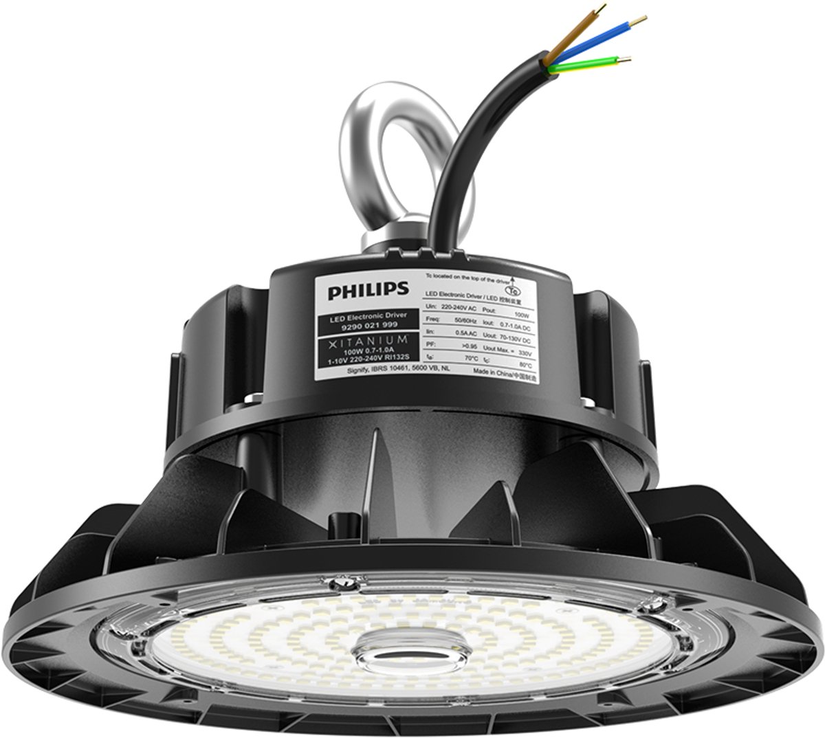 HOFTRONIC Triton LED High Bay - 100W 17.500lm (175lm/W) - Philips driver - Samsung LEDs - 6500K daglicht wit licht - IP65 waterdicht - Dimbaar - Magazijnverlichting Zwart
