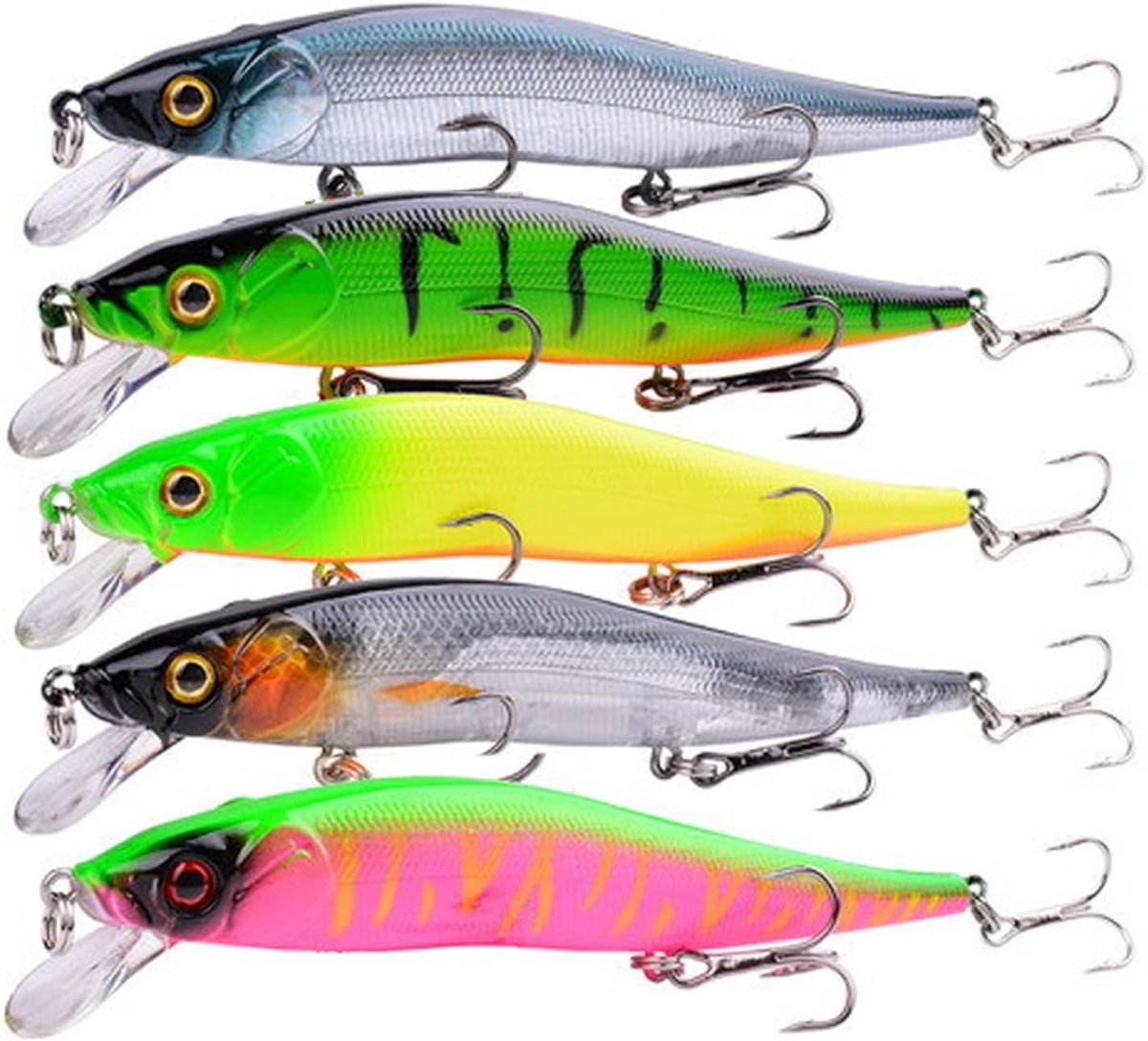 Levensechte Wobbler snoekaas set van 5 stuks, perfect kunstaas voor snoek, baars en forel in zoet en zout water, ideaal voor sportvissers en hengelsportliefhebbers