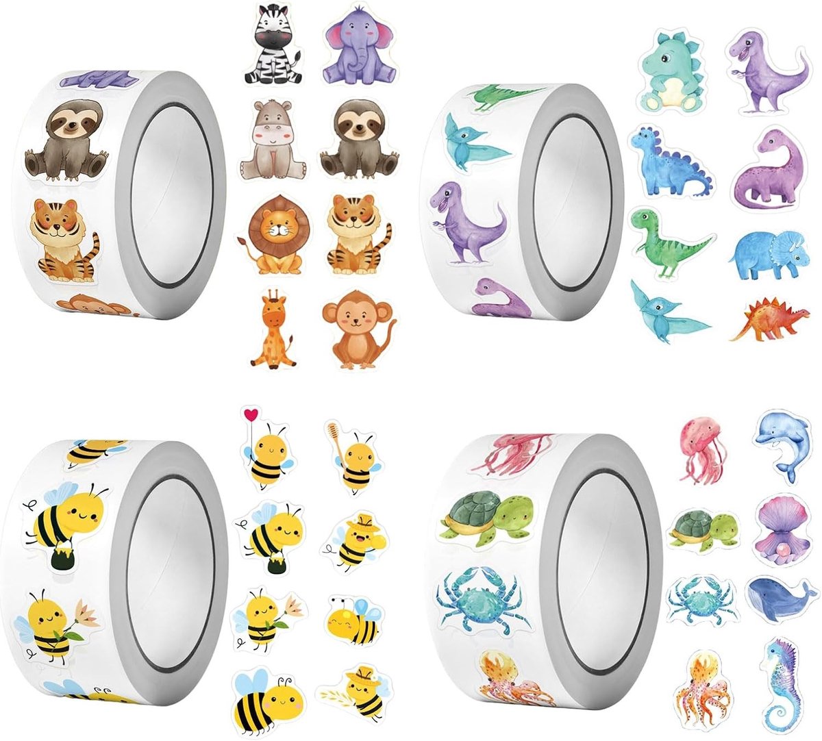 Kleurrijke dierenmotivatie stickers - 2000 zelfklevende en watervaste stickers voor beloningssystemen, scrapbooking en kinderkamers, ideaal voor leraren en ouders
