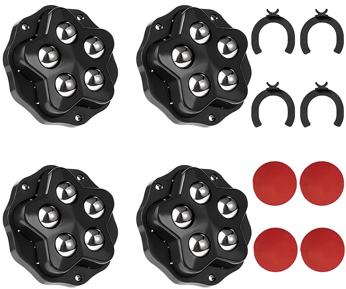 Set van 4 kleine meubelwielen met 360 graden draaibaarheid, zelfklevend en geschikt voor zware lasten tot 300 kg, inclusief remmen en stickers voor meubels