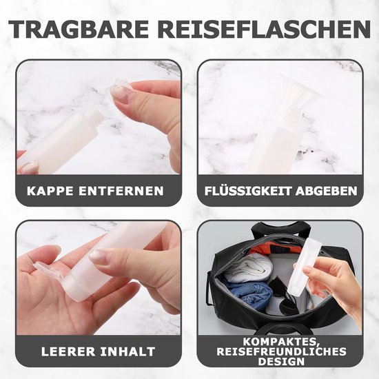 SnelShoppen - 12-delige Reisset - 8 Refillbare Reistubes Tandpasta (28 g), Lekvrije Flessen met 4 Trechters en Gekleurde Labels voor Lotion en Cosmeti — afbeelding 2