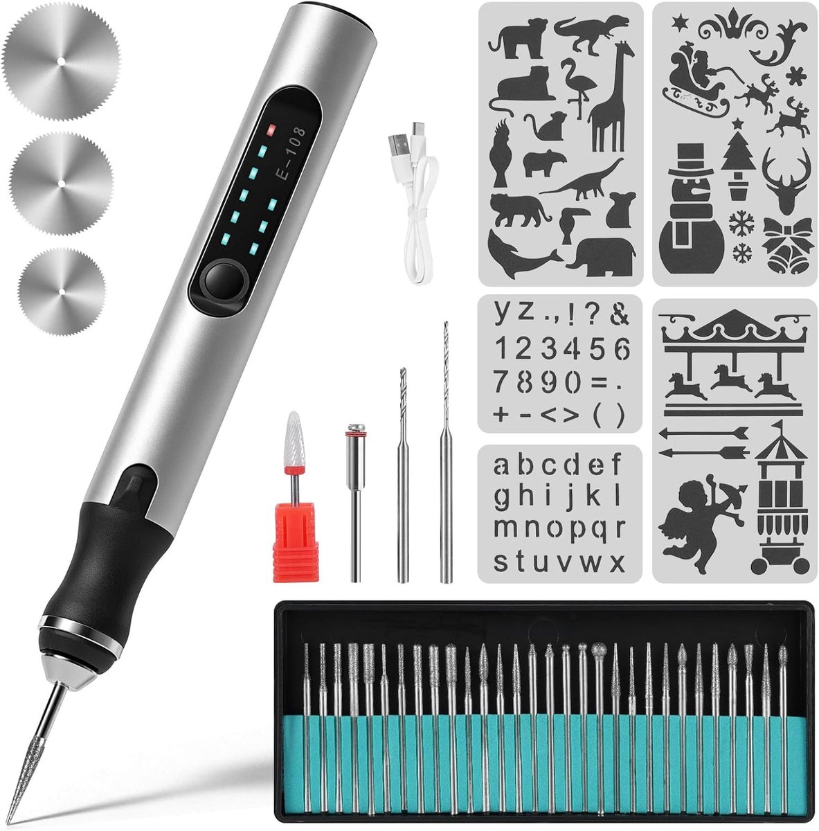 SnelShoppen - Draadloze Graveerpen 37 Bit Mini Graveermachine 3 Snelheden USB Oplaadbaar Multifunctioneel voor Hout, Glas, Ceramiek, Plastic, Leer - I