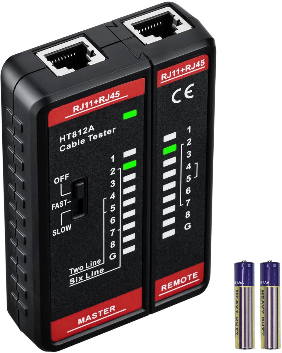 SnelShoppen - RJ45 RJ11 Pro netwerktester met live detectie 60 V, CAT5/CAT6/CAT6A compatibel, snelle diagnose van kortsluiting en fouten, inclusief ba