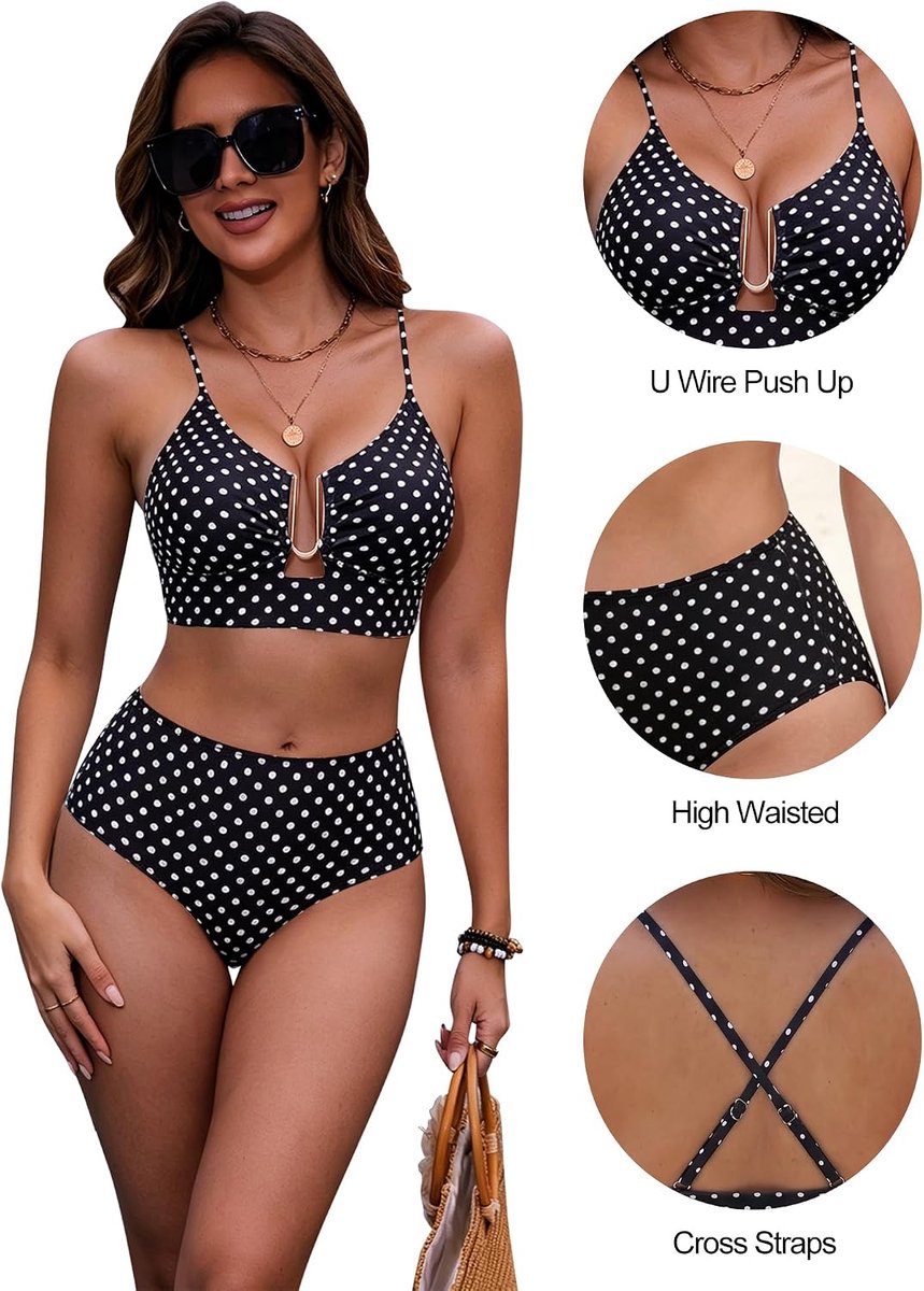 Bikini met hoge taille voor dames, tweedelig met verstelbare bandjes