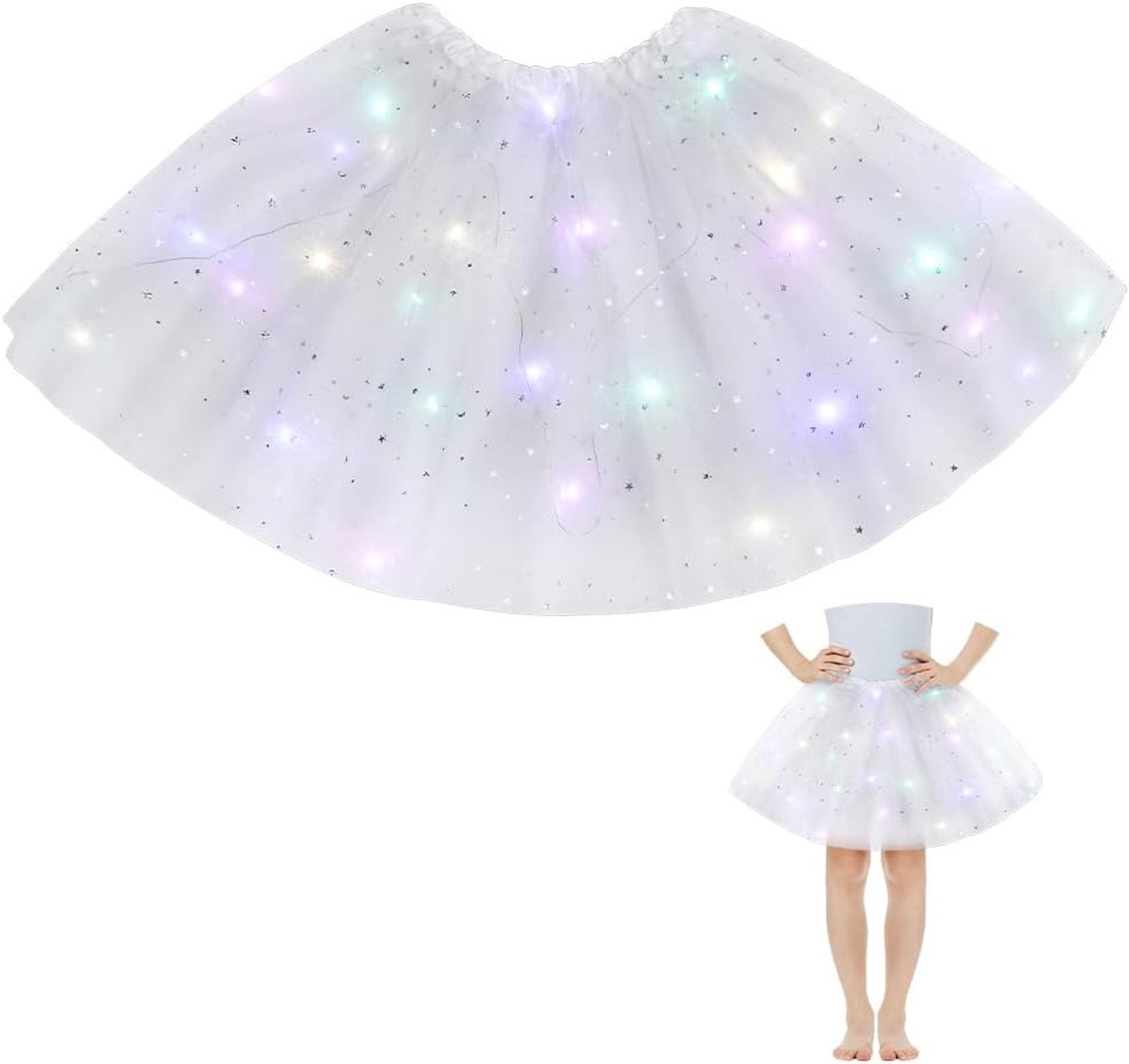 Tuturok voor meisjes, met ledlicht, tule tutu rok met voering
