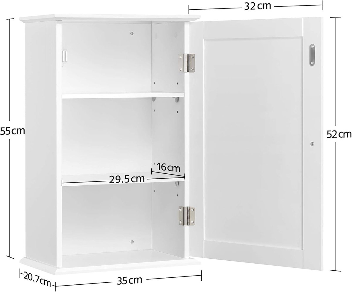 SnelShoppen - Wandkast Wit, Badkamerkast met Deur, Keukenopbergkast met 3 Niveaus, Medicijnkast van Duurzaam MDF, 35 x 20.5 x 55 cm