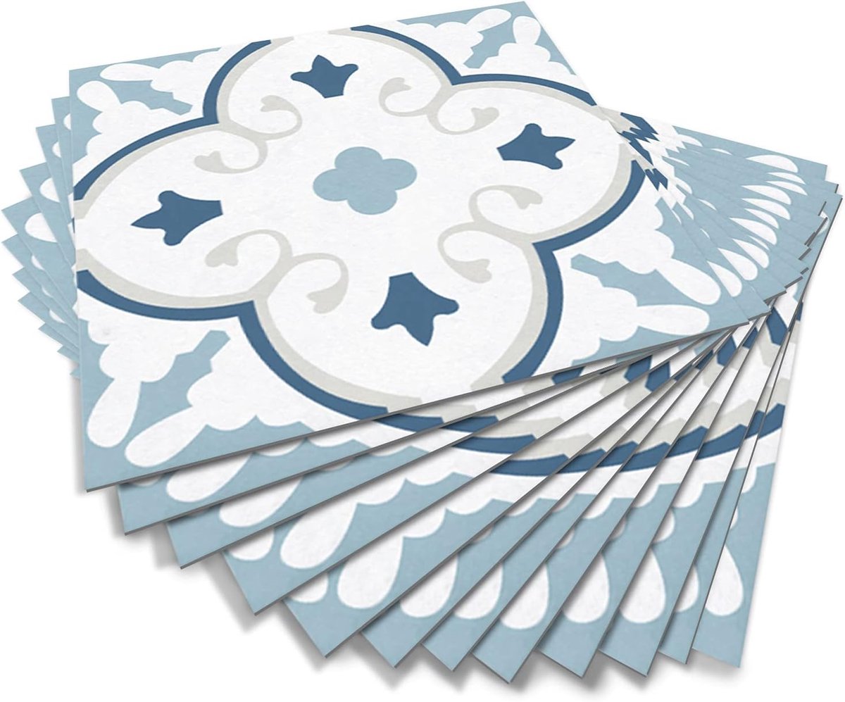 pel-en-plak vloertegels, antislip vinyl stickers - blauw, 20 x 20 cm