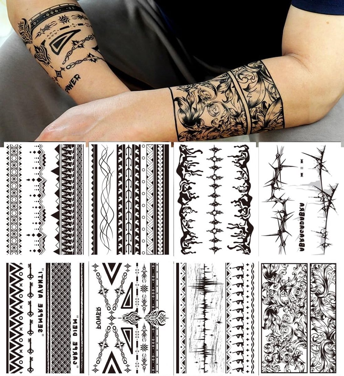 Tijdelijke Tatoeages Armband Volwassenen, Rosymormor Llange Armbanden Polynesisch Maori Stijl, Gemixte Tribale Nep Tatoeage Stickers, Realistische Tatoeages Heren Pols Enkel Tribale Totems