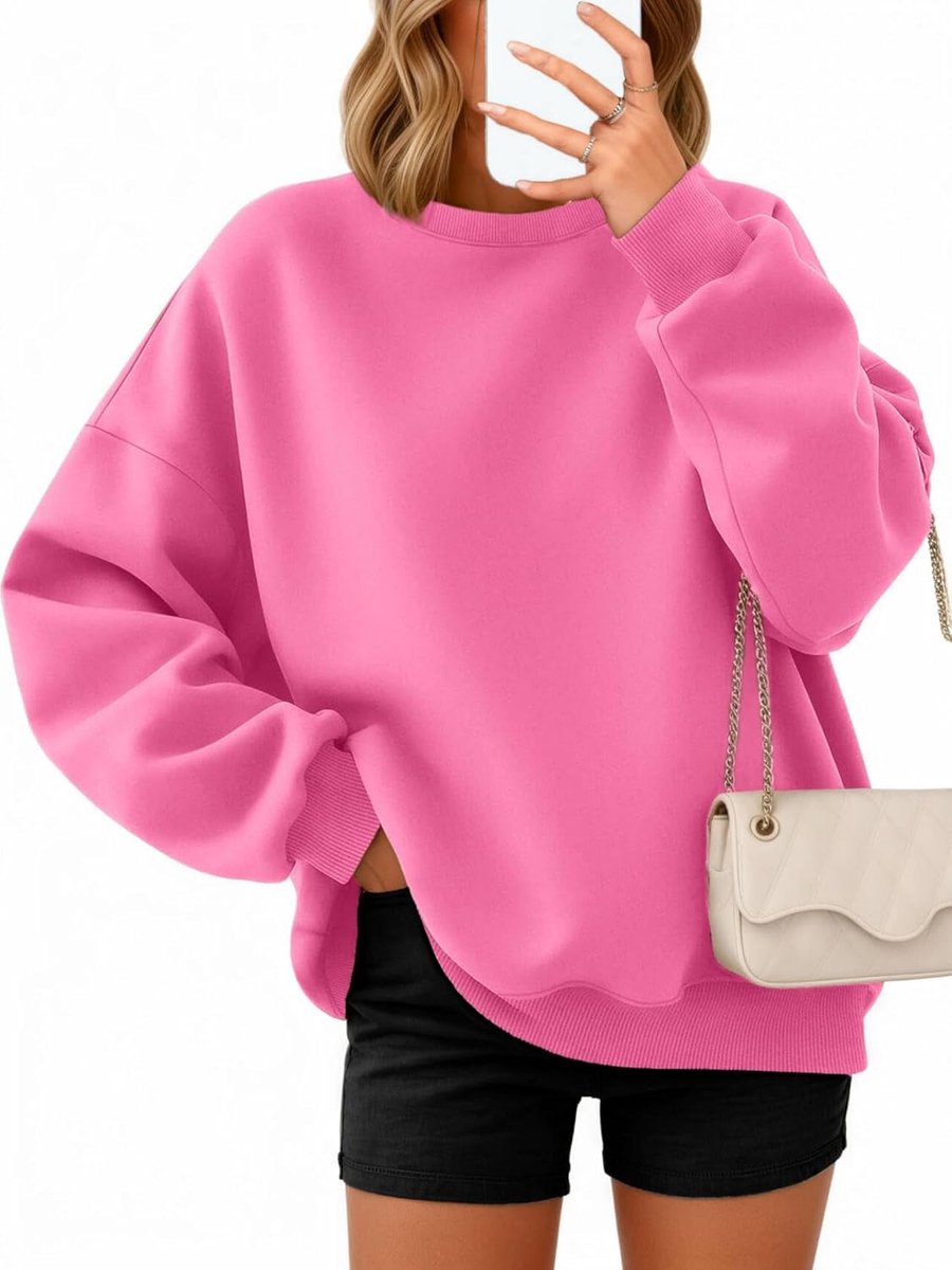 Pullover dames oversized lange mouwen fleece ronde hals sweatshirt herfst winter vrouwen meisjes kleding losse tops, roze, XXL