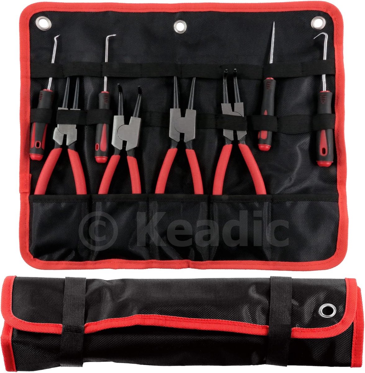 8 stuks 9 inch Heavy Duty Externe Snap Ring Tang en Precisie Haken Set met Opbergtas, Circlip Tang Set met Rechte / Gebogen Kaak voor Auto Ring Slang Remover