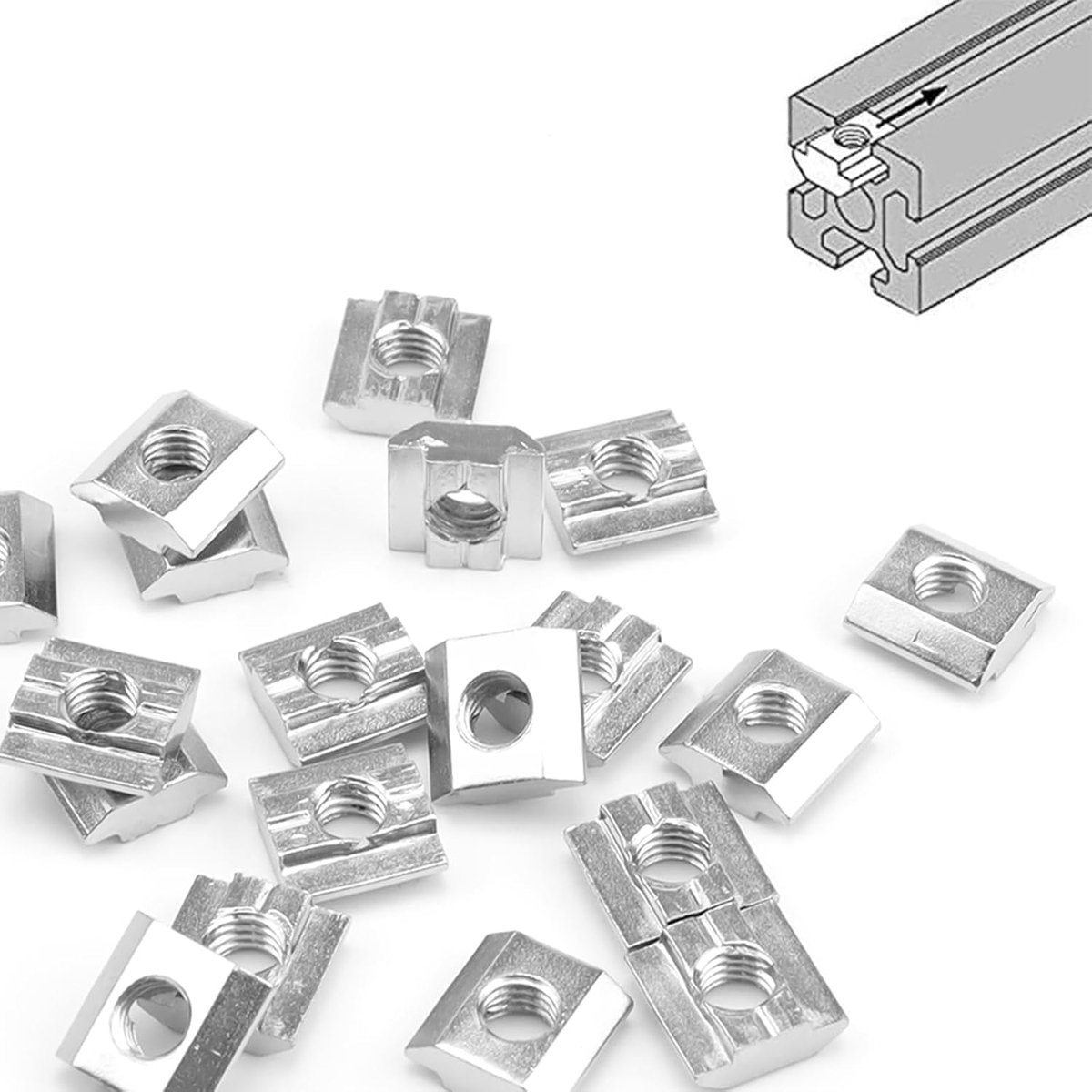 40 stuks groefmoeren M8 (16 x 16 x 6 mm) - schuifmoeren voor