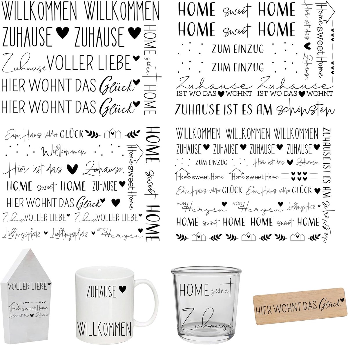 On Stickers ca. A5, 19 x 14 cm, afwisbare folie voor kerstdecoratie, keraflott, thuis, meubels, glas, hout, fotoalbum, doe-het-zelf decoratie, esthetische stickers, 4 stuks, blokken Home