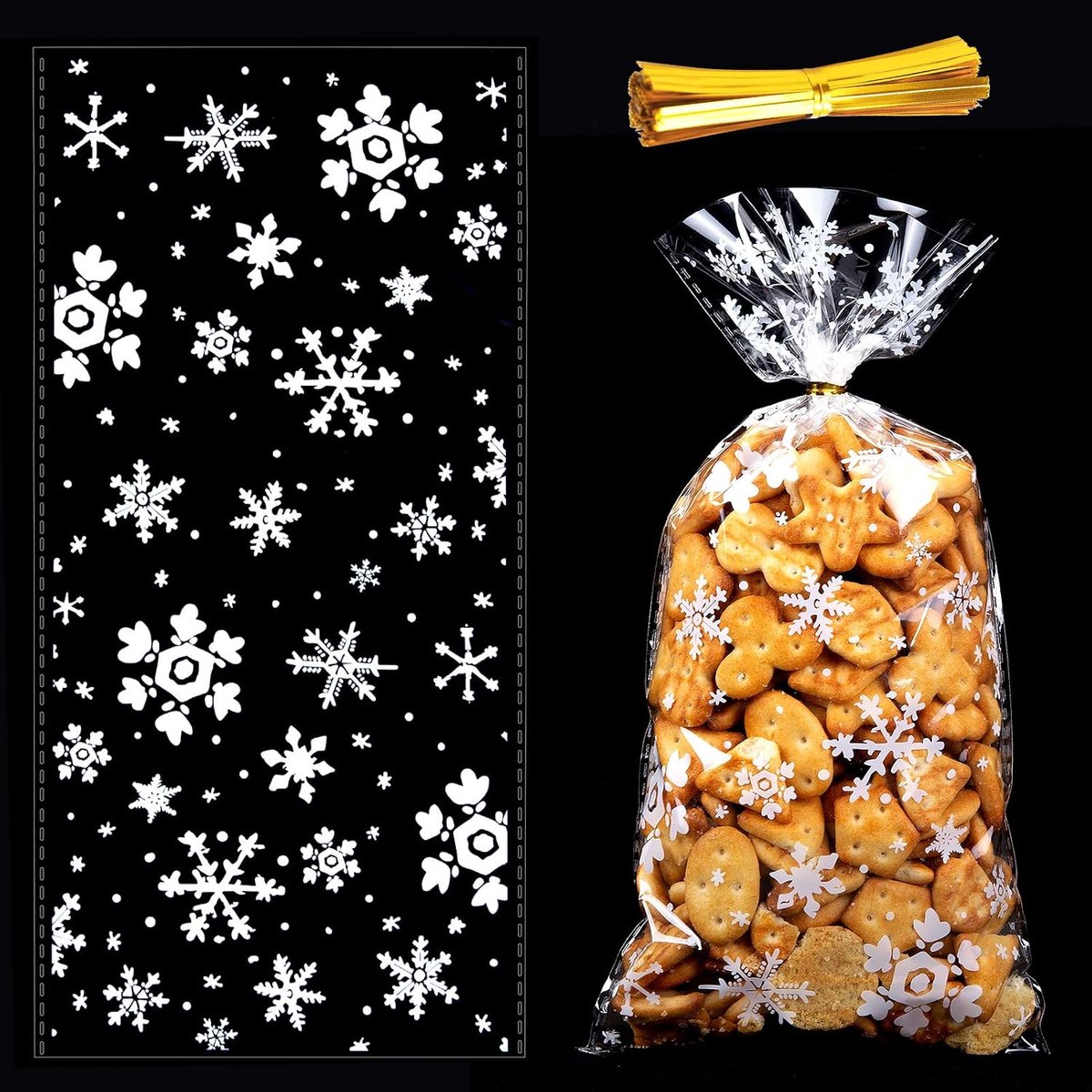 50 stuks kerst koekjeszakken, transparante cellofaanzakken, snoepzakjes, cadeauzakjes met twist stropdassen voor snoep koekjes koekjes