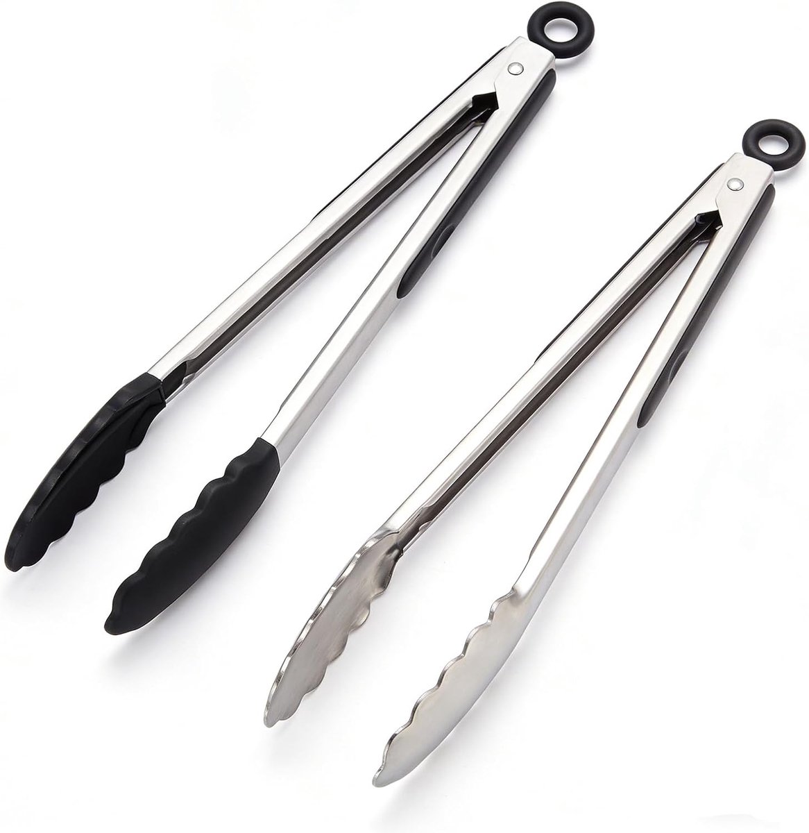 2 stuks 34 cm grilltang van roestvrij staal, hittebestendige keukentang, vaatwasmachinebestendige grilltang met siliconen, kooktang met punt van roestvrij staal en siliconen, vergrendelbare noedeltang