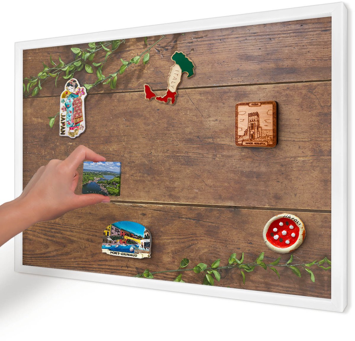 Artprintcave Bruin Magneetbord mit Witte Lijst - 60x40 cm - Hout Natuur Magnetisch Bord Voor Magneten - Rustiek Notitiebord - Natuur