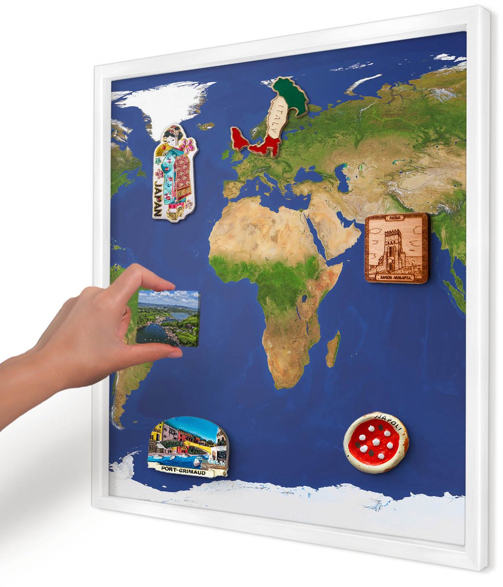 Artprintcave Marine Magneetbord mit Witte Lijst - 50x50 cm - De Wereld In Kaart Brengen Bord Voor Magneten - Modern Magnetisch Bord Voor Magneten - Kaarten