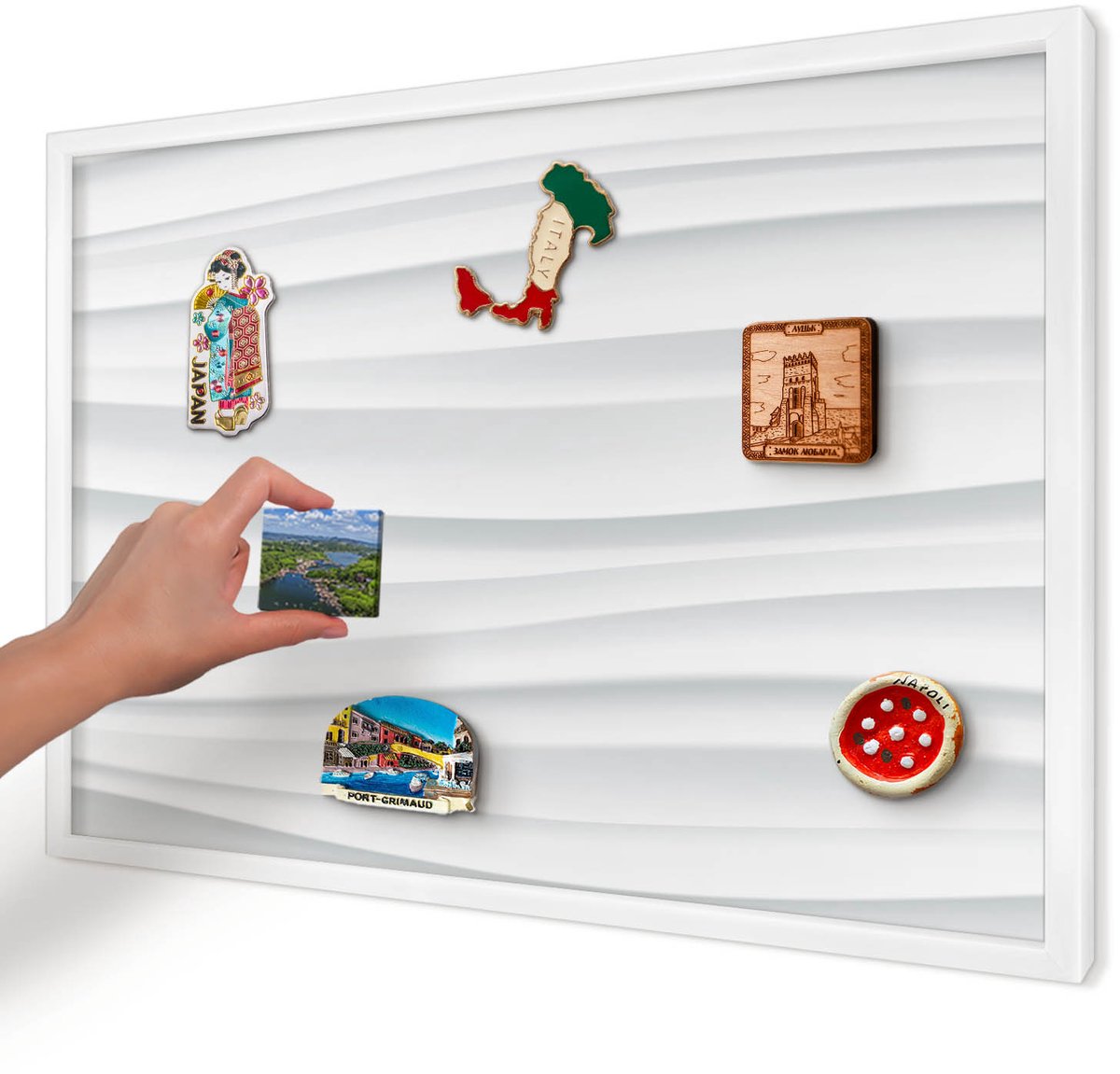 Artprintcave Wit Magneetbord mit Witte Lijst - 60x40 cm - Witte Golven Magnetische Organizer - Minimalist Bord Voor Magneten - Achtergronden En Patronen