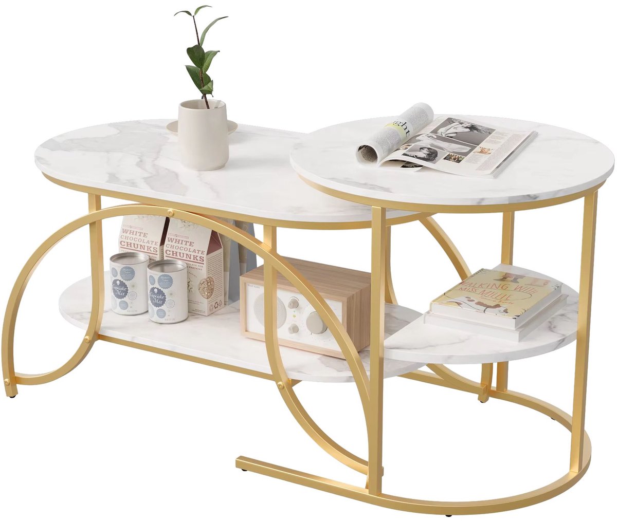Salontafel Set Goud - met Opbergruimte, Uitschuifbaar - voor Woonkamer