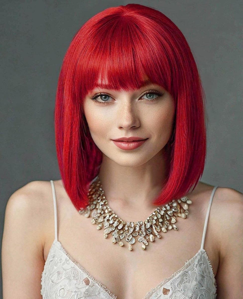 Korte Bob Peruk voor Dames met Rechte Bangs, Kleurrijke Cosplay Haar voor Feest en Halloween, Hittebestendig en Natuurlijke Uiterlijk, 12 Inch (Rood)